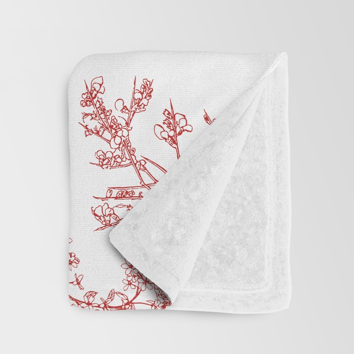Botanical Cottage Floral Pattern in Red and White Throw Blanket Gallery Image 3
