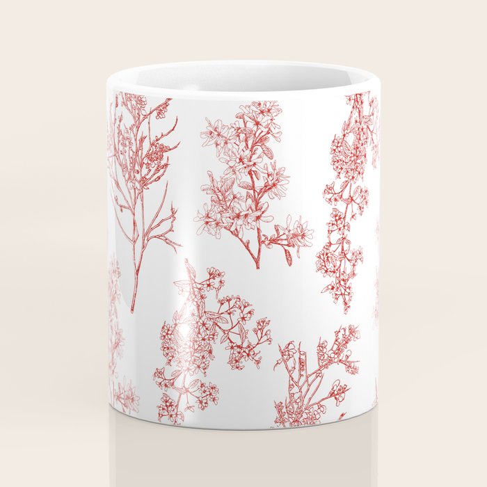 Botanical Cottage Floral Pattern in Red and White Coffee Mug Gallery Image 4
