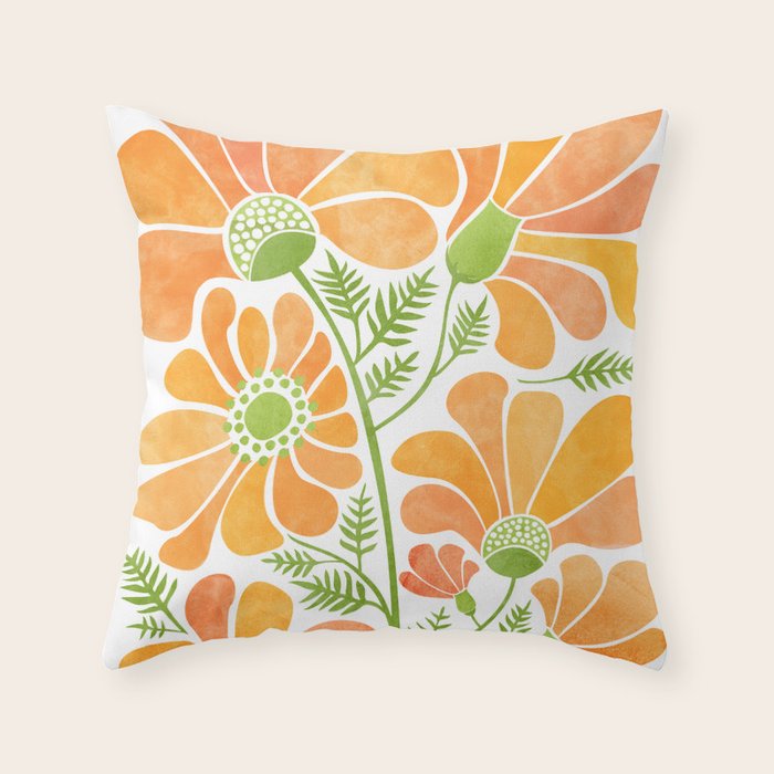 Happy California Poppies Floral Throw Pillow Gallery Image 6