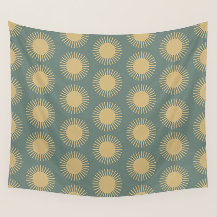 Boho Summer Sun Pattern XVI Neutral Earthy Sage Yellow Wall Tapestry Gallery Image 1