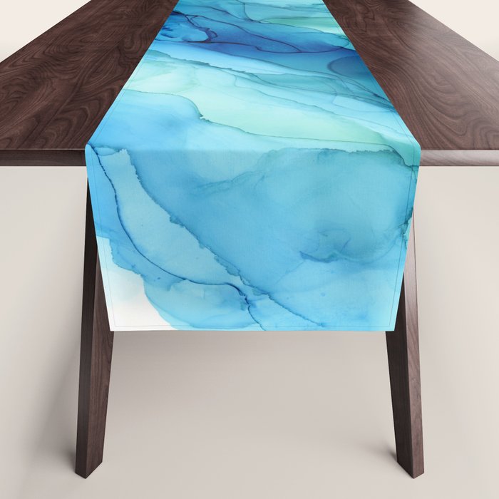 Emerald Sea Waves - Abstract Ombre Flowing Ink Table Runner Gallery Image 1