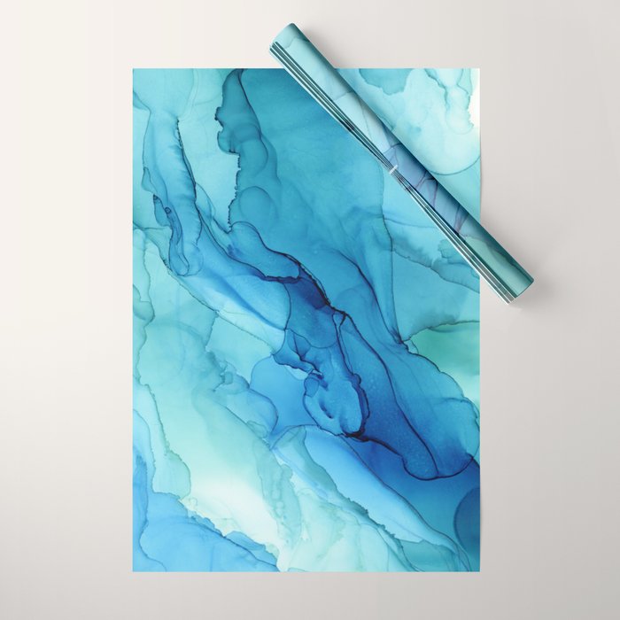 Emerald Sea Waves - Abstract Ombre Flowing Ink Wrapping Paper Gallery Image 1
