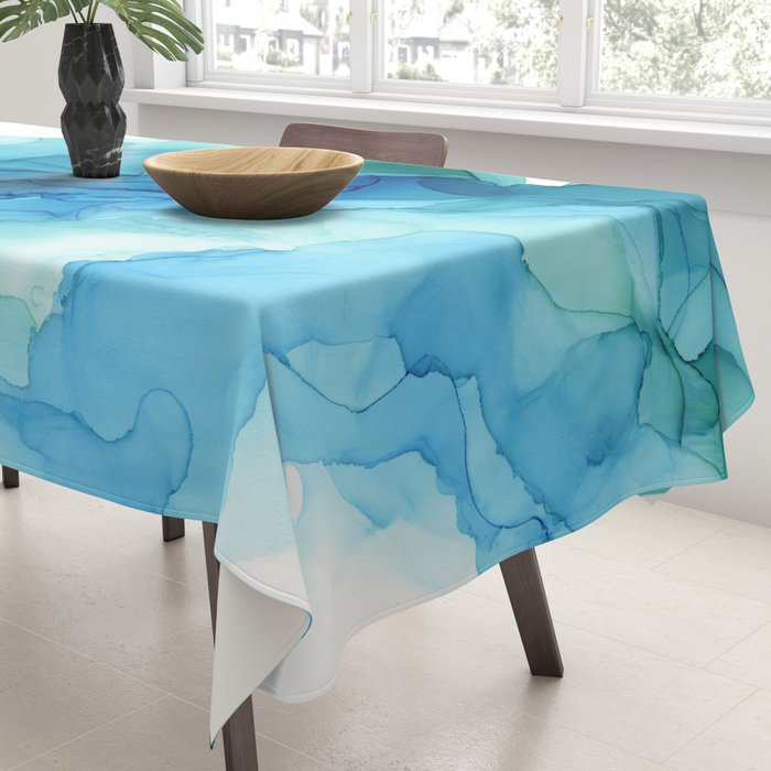 Emerald Sea Waves - Abstract Ombre Flowing Ink Tablecloth Gallery Image 3