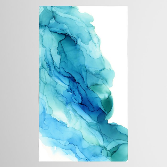 Emerald Sea Waves - Abstract Ombre Flowing Ink Tablecloth Gallery Image 2