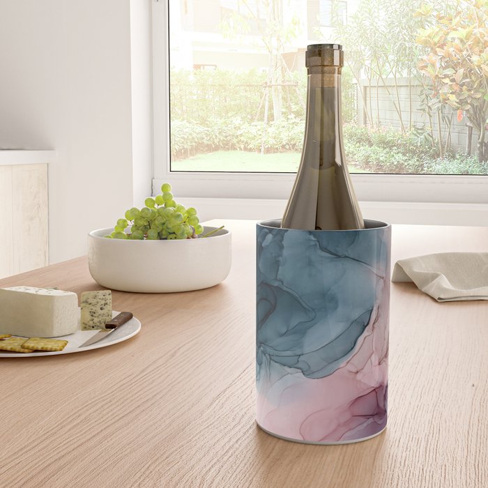 Pastel Plum, Deep Blue, Blush and Gold Abstract Painting Wine Chiller Gallery Image 4