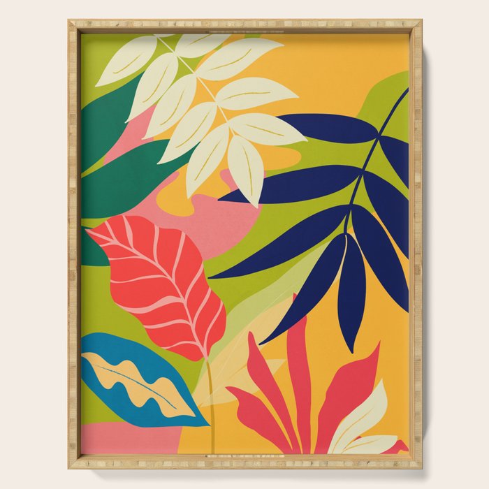 Modern Abstract Art Tropical Leaves Serving Tray Gallery Image 1