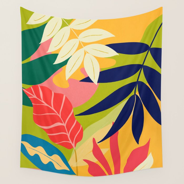 Modern Abstract Art Tropical Leaves Wall Tapestry Gallery Image 4
