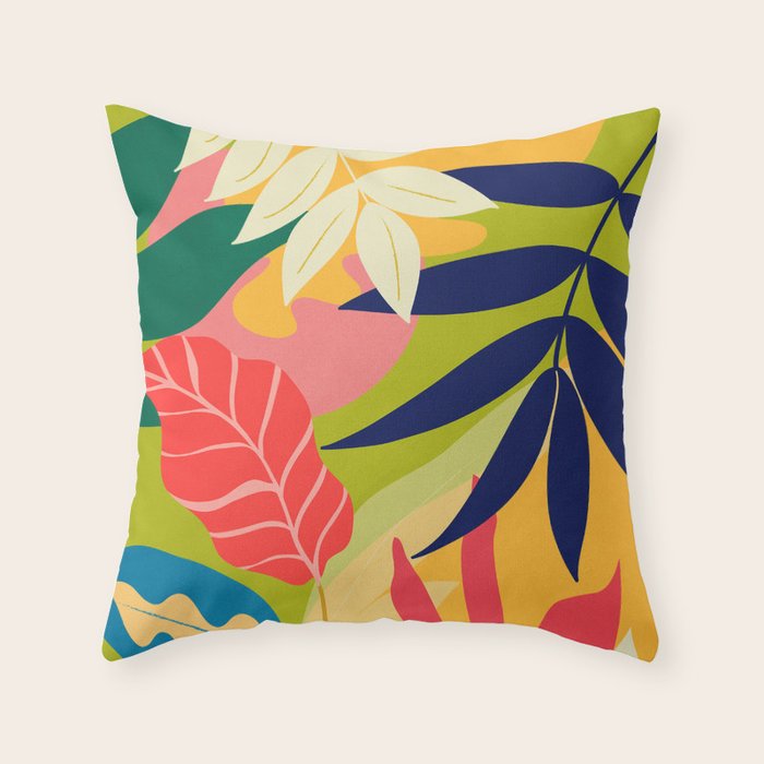 Modern Abstract Art Tropical Leaves Throw Pillow Gallery Image 1