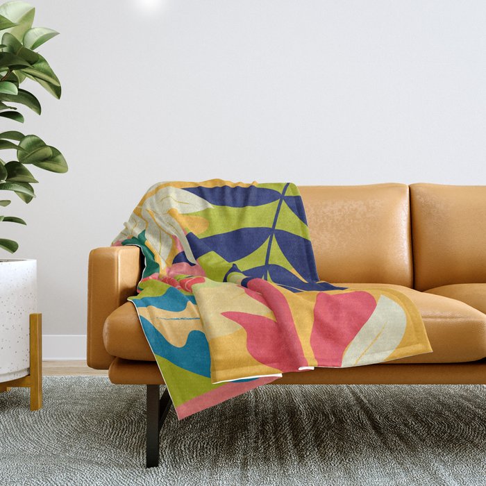Modern Abstract Art Tropical Leaves Throw Blanket Gallery Image 1