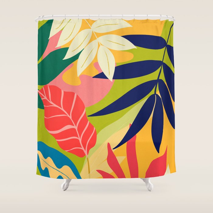 Modern Abstract Art Tropical Leaves Shower Curtain Gallery Image 1