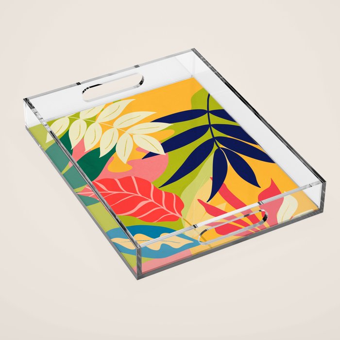 Modern Abstract Art Tropical Leaves Acrylic Tray Gallery Image 1