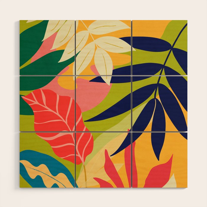 Modern Abstract Art Tropical Leaves Wood Wall Art Gallery Image 1