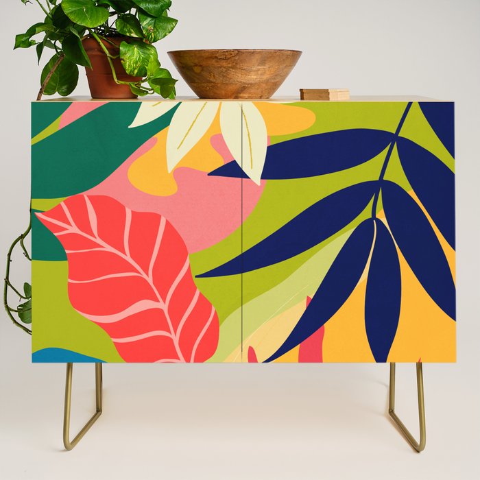 Modern Abstract Art Tropical Leaves Credenza Gallery Image 1