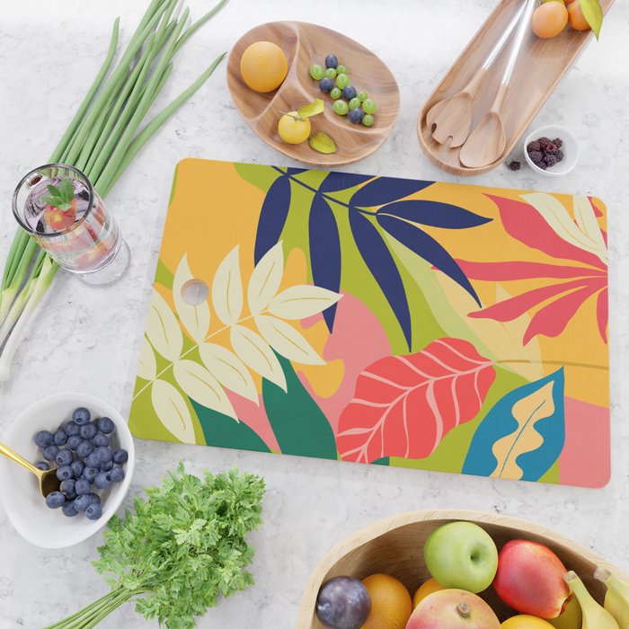Modern Abstract Art Tropical Leaves Cutting Board Gallery Image 2