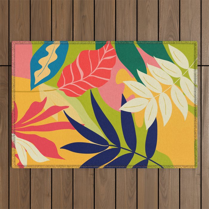 Modern Abstract Art Tropical Leaves Outdoor Rug Gallery Image 1