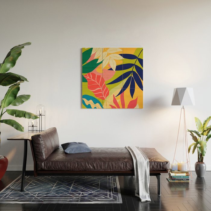 Modern Abstract Art Tropical Leaves Wood Wall Art Gallery Image 2