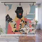 Winter Companion, Dog Pet Black Man Collage, Frosty Snow Mountain Travel Adventure, Eclectic Texture Concept Contemporary Modern Graphic Design Wall Mural Gallery Image 1
