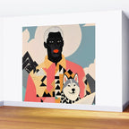 Winter Companion, Dog Pet Black Man Collage, Frosty Snow Mountain Travel Adventure, Eclectic Texture Concept Contemporary Modern Graphic Design Wall Mural Gallery Image 2