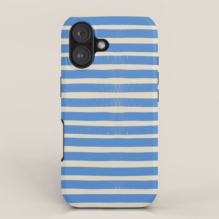 Nautical Blue White Stripes Hand Painted Coastal Pattern iPhone Case Gallery Image 1