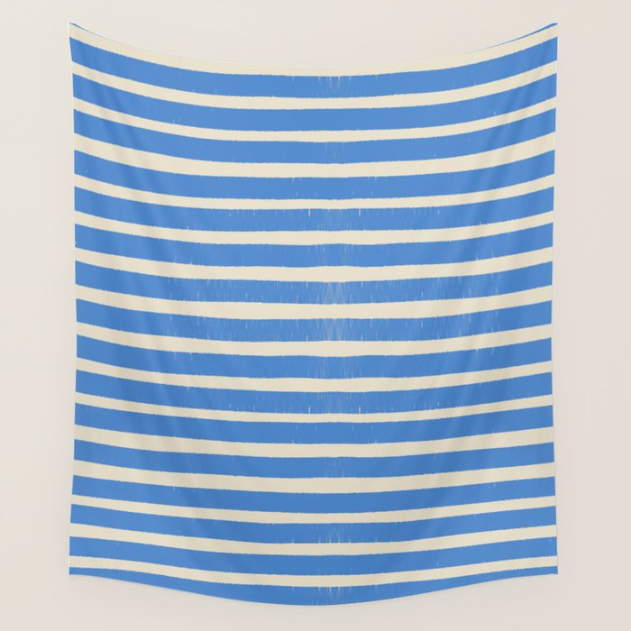 Nautical Blue White Stripes Hand Painted Coastal Pattern Wall Tapestry Gallery Image 1