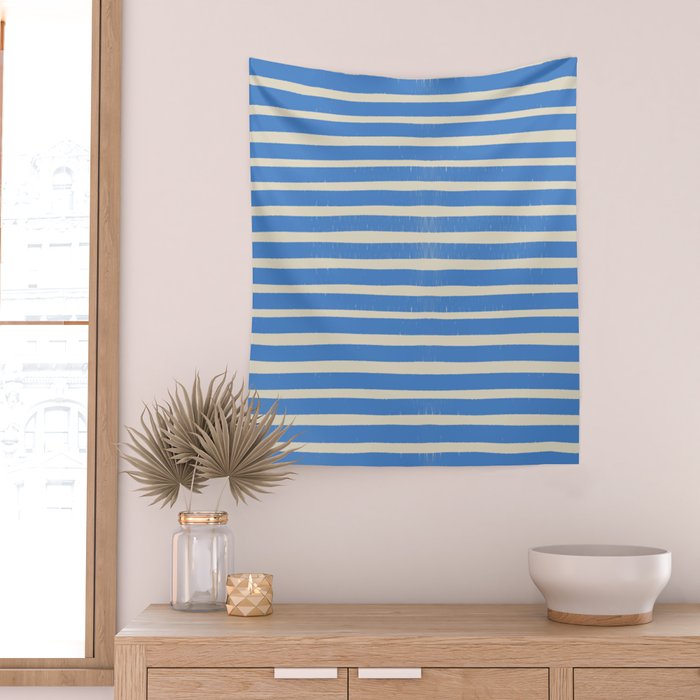Nautical Blue White Stripes Hand Painted Coastal Pattern Wall Tapestry Gallery Image 2