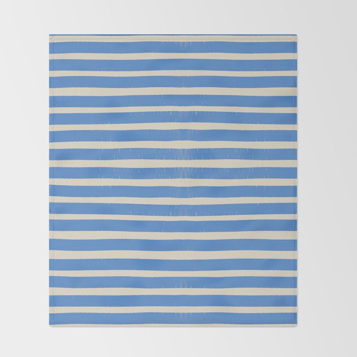 Nautical Blue White Stripes Hand Painted Coastal Pattern Throw Blanket Gallery Image 2
