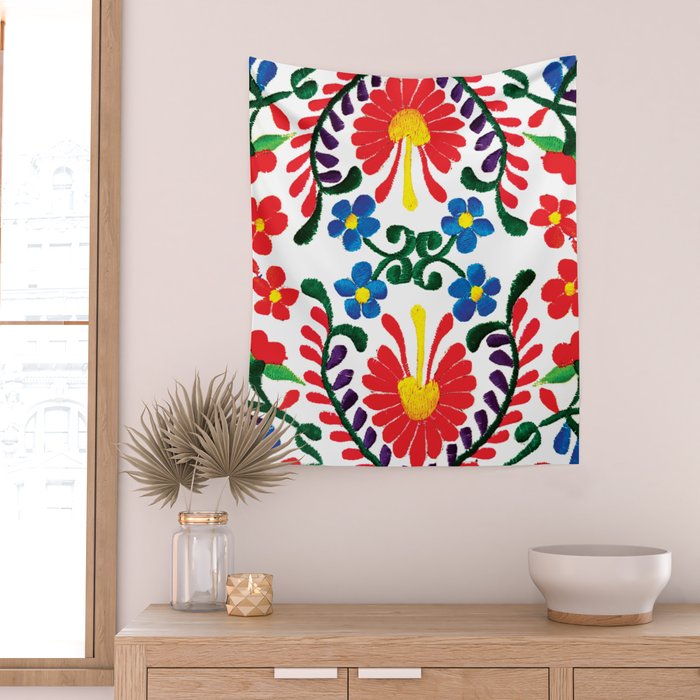 Mexican Red Fiesta of Flowers  Wall Tapestry Gallery Image 2
