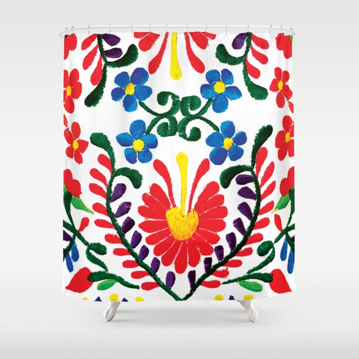 Mexican Red Fiesta of Flowers  Shower Curtain Gallery Image 1