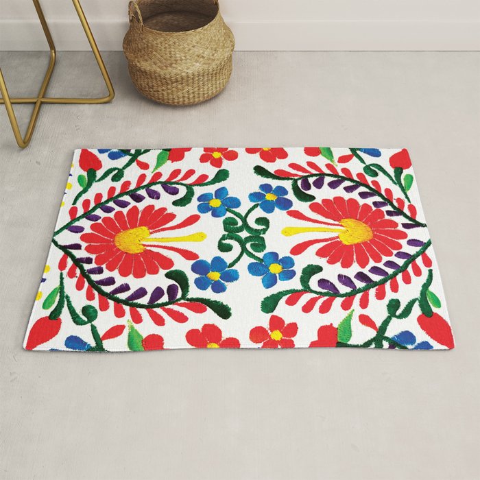 Mexican Red Fiesta of Flowers  Rug Gallery Image 1