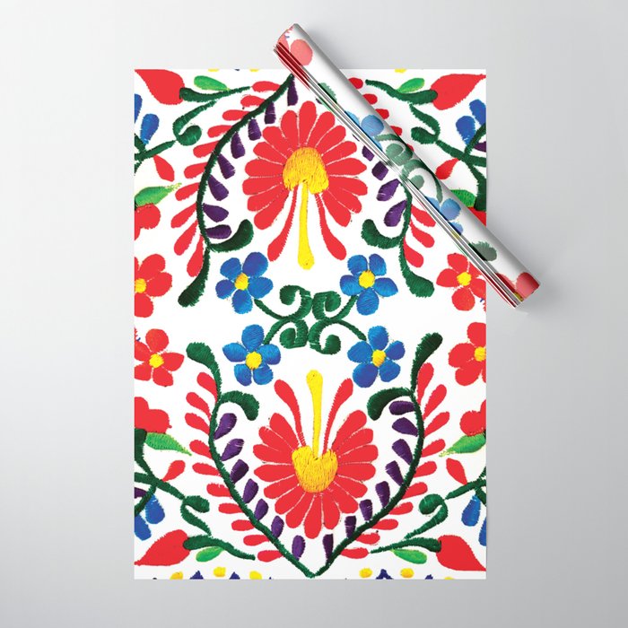 Mexican Red Fiesta of Flowers  Wrapping Paper Gallery Image 1