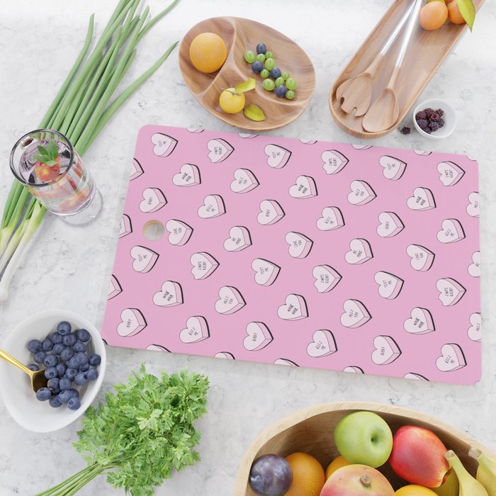Pink love heart candy cartoon pattern Cutting Board Gallery Image 2