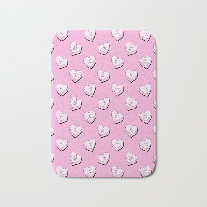Pink love heart candy cartoon pattern Bath Mat Gallery Image 1
