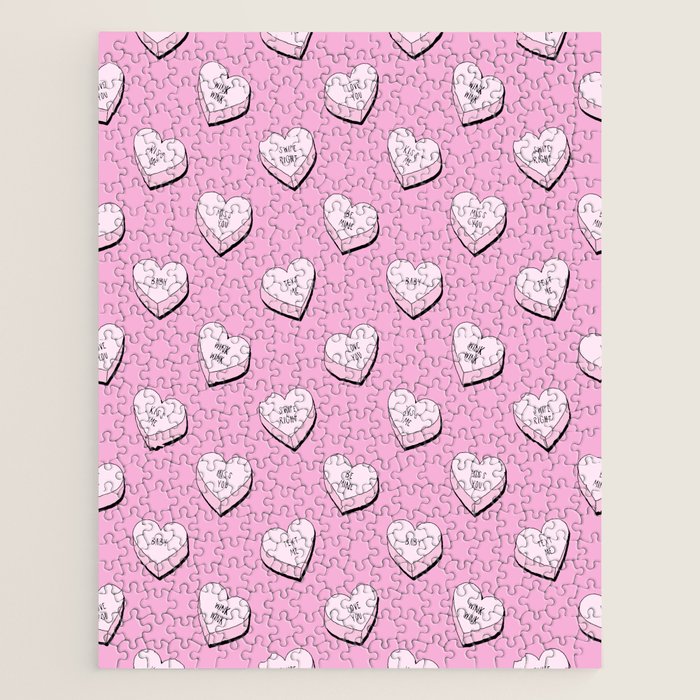 Pink love heart candy cartoon pattern Jigsaw Puzzle Gallery Image 1