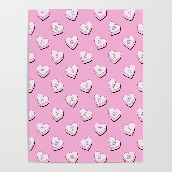 Pink love heart candy cartoon pattern Poster Gallery Image 4