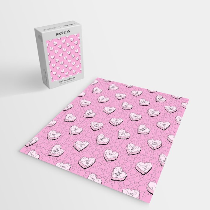 Pink love heart candy cartoon pattern Jigsaw Puzzle Gallery Image 2