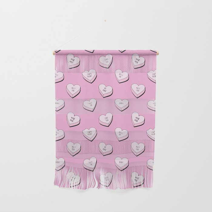 Pink love heart candy cartoon pattern Wall Hanging Gallery Image 1