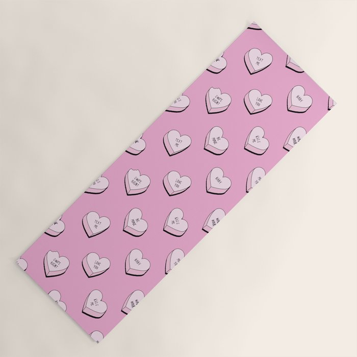 Pink love heart candy cartoon pattern Yoga Mat Gallery Image 1