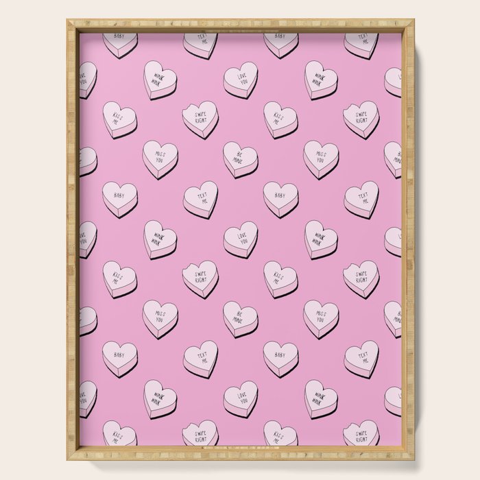 Pink love heart candy cartoon pattern Serving Tray Gallery Image 1