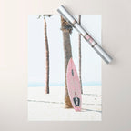 Pastel Pink Surfboard at Beach Wrapping Paper Gallery Image 1