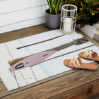 Pastel Pink Surfboard at Beach Outdoor Rug Gallery Image 2