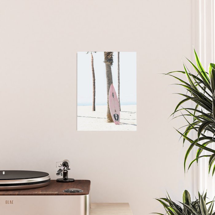 Pastel Pink Surfboard at Beach Poster Gallery Image 2