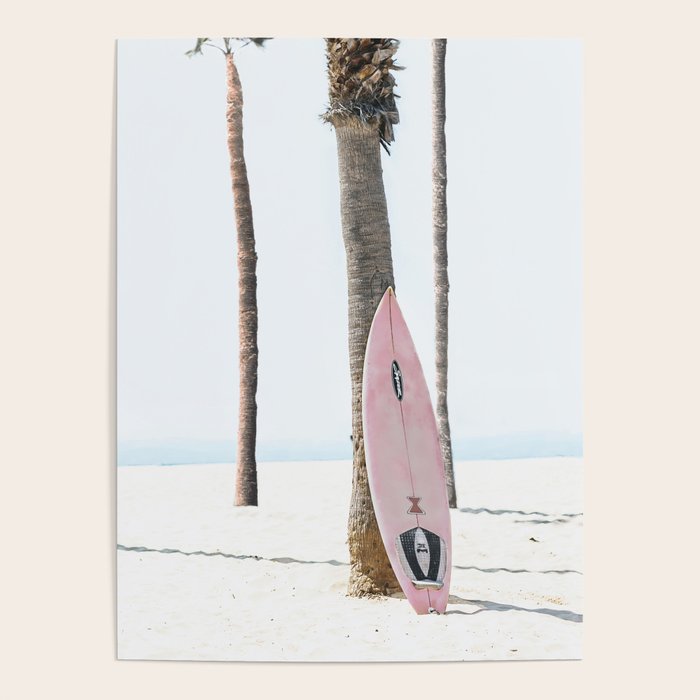 Pastel Pink Surfboard at Beach Poster Gallery Image 4