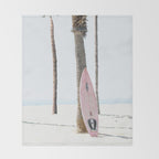 Pastel Pink Surfboard at Beach Throw Blanket Gallery Image 2