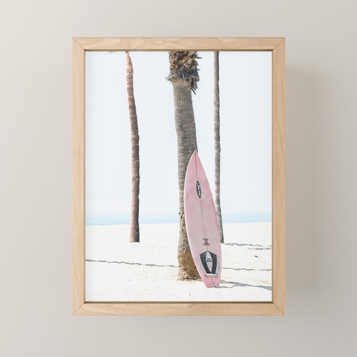 Pastel Pink Surfboard at Beach Mini Art Print Gallery Image 1