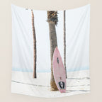 Pastel Pink Surfboard at Beach Wall Tapestry Gallery Image 4