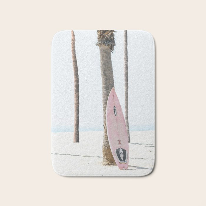 Pastel Pink Surfboard at Beach Bath Mat Gallery Image 1