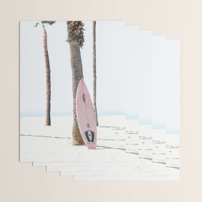 Pastel Pink Surfboard at Beach Wrapping Paper Gallery Image 3