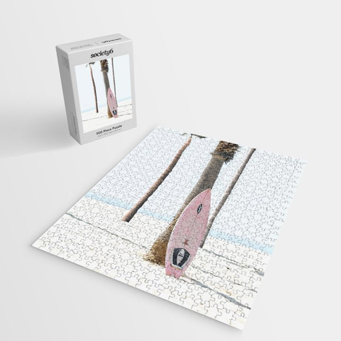 Pastel Pink Surfboard at Beach Jigsaw Puzzle Gallery Image 2