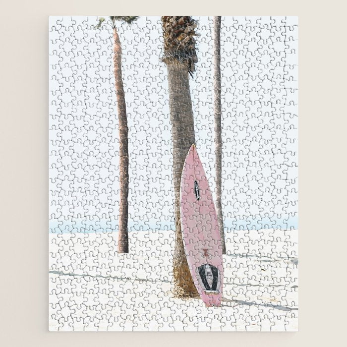 Pastel Pink Surfboard at Beach Jigsaw Puzzle Gallery Image 1