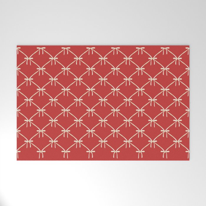 Bows & Ribbons Pattern XII Cherry Red Welcome Mat Gallery Image 1